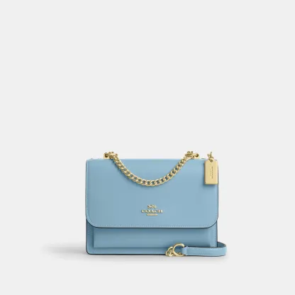 COACH®,Klare Crossbody Bag,Calfskin Leather,Leather,Crossbody,Metal,Logo,Luggage Tag,Adjustable,Lined,Compact,Gold Metal,D...,Blue,Front View