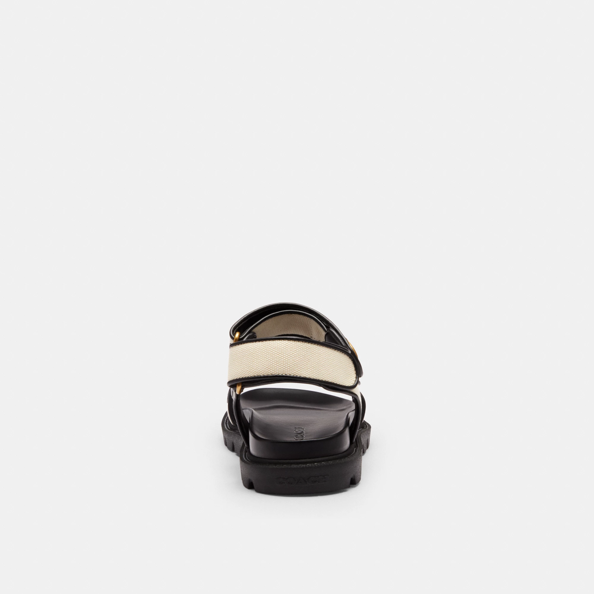 COACH®,Brynn Sandal,Canvas,EVA,Leather,Sandals,Fabric,Foam,Logo,Metal,Piping,Pull Tab,Casual,Cream,Alternate View