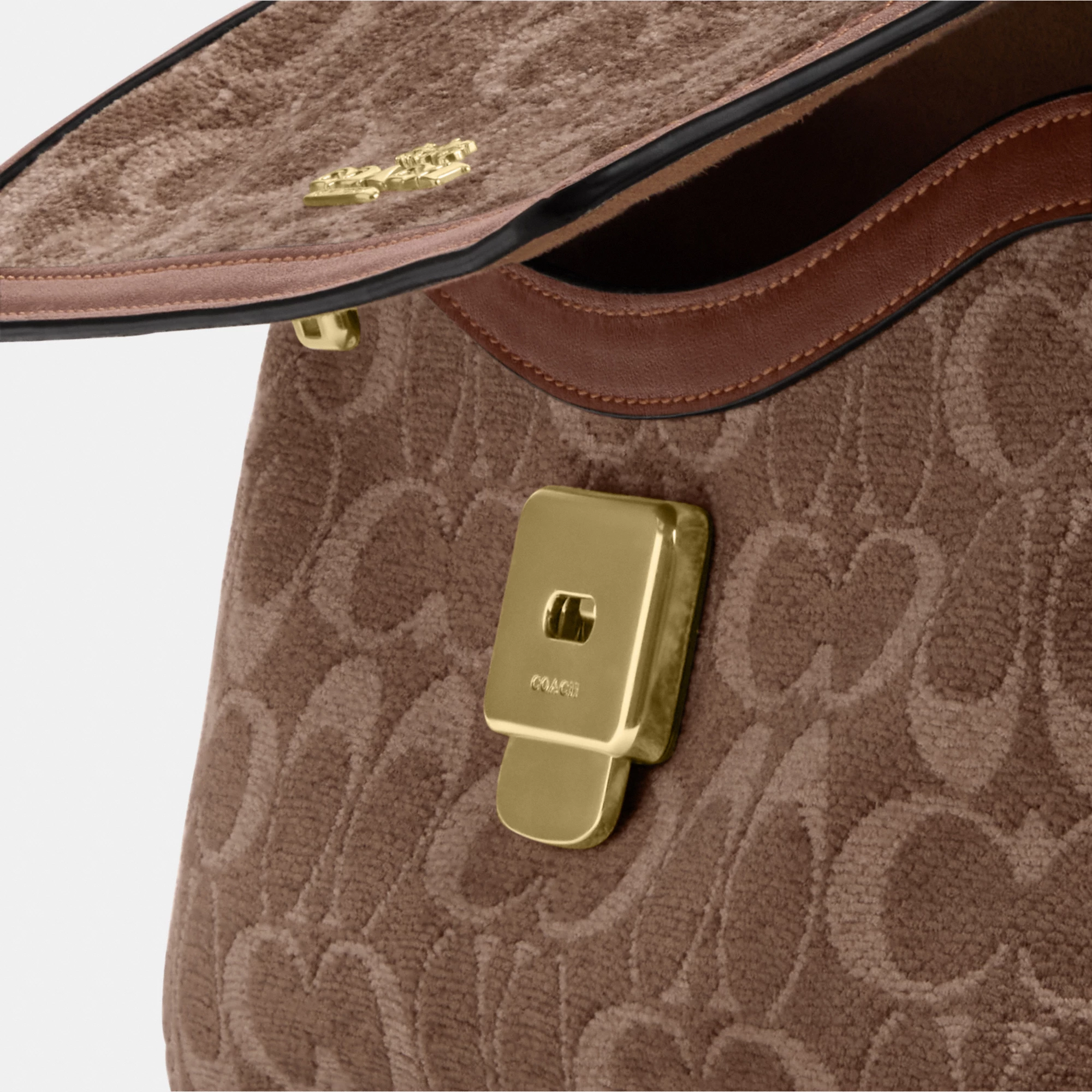 COACH®,Etta Small Flap Shoulder Bag In Signature Chenille,Leather,Fabric,Shoulder Bag,Word Embellishment,Logo,Adjustable,C...,Brown,Closer View