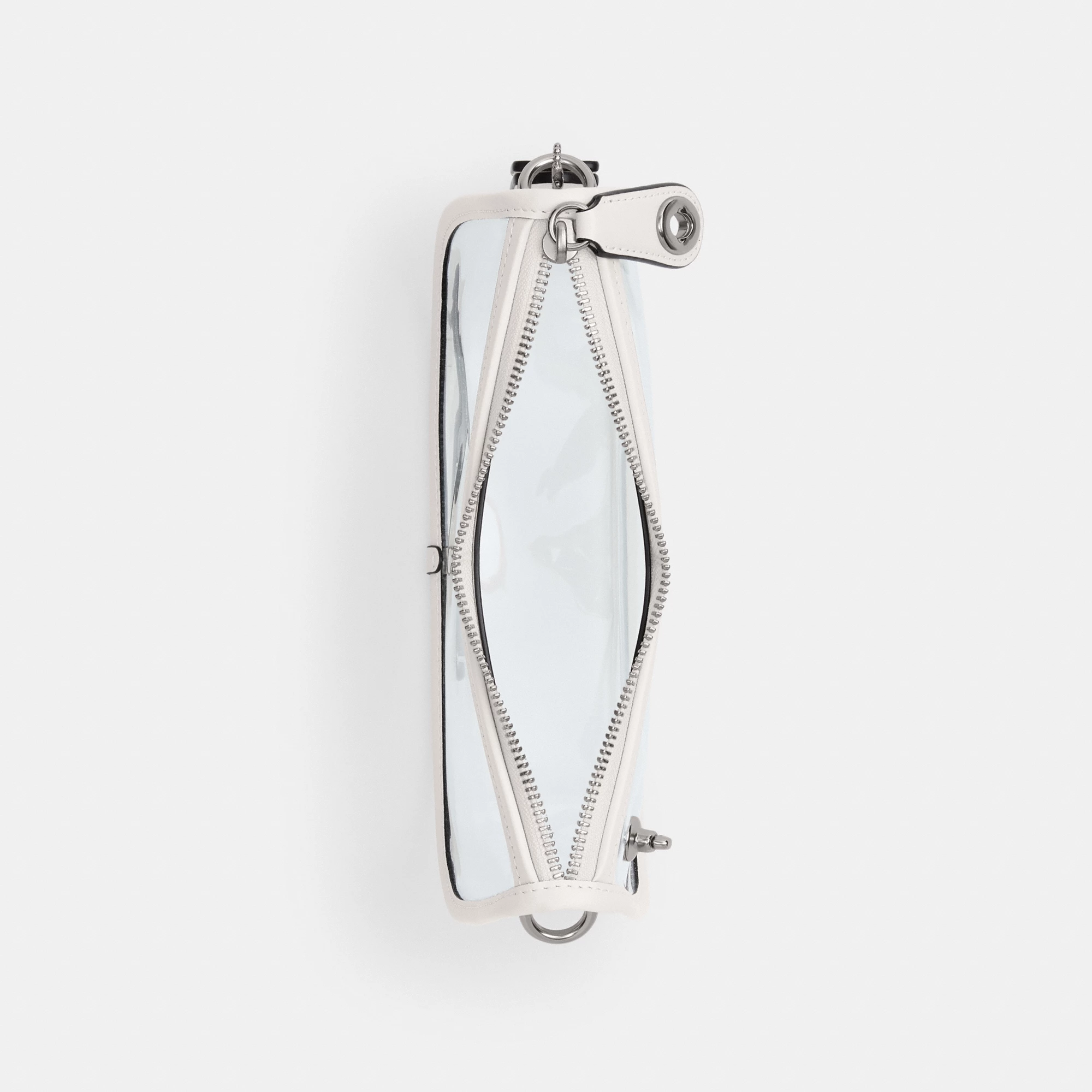 COACH®,Stadium Swinger Bag,Leather,Shoulder Bag,Sheer,Piping,Applique,Casual,White,Inside View,Top View