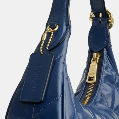 COACH®,Emily Shoulder Bag With Quilting,Recycled Polyester,Leather,Hobo,Pendant,Metal,Sustainable,Adjustable,Gold Metal,Da...,Blue,Closer View