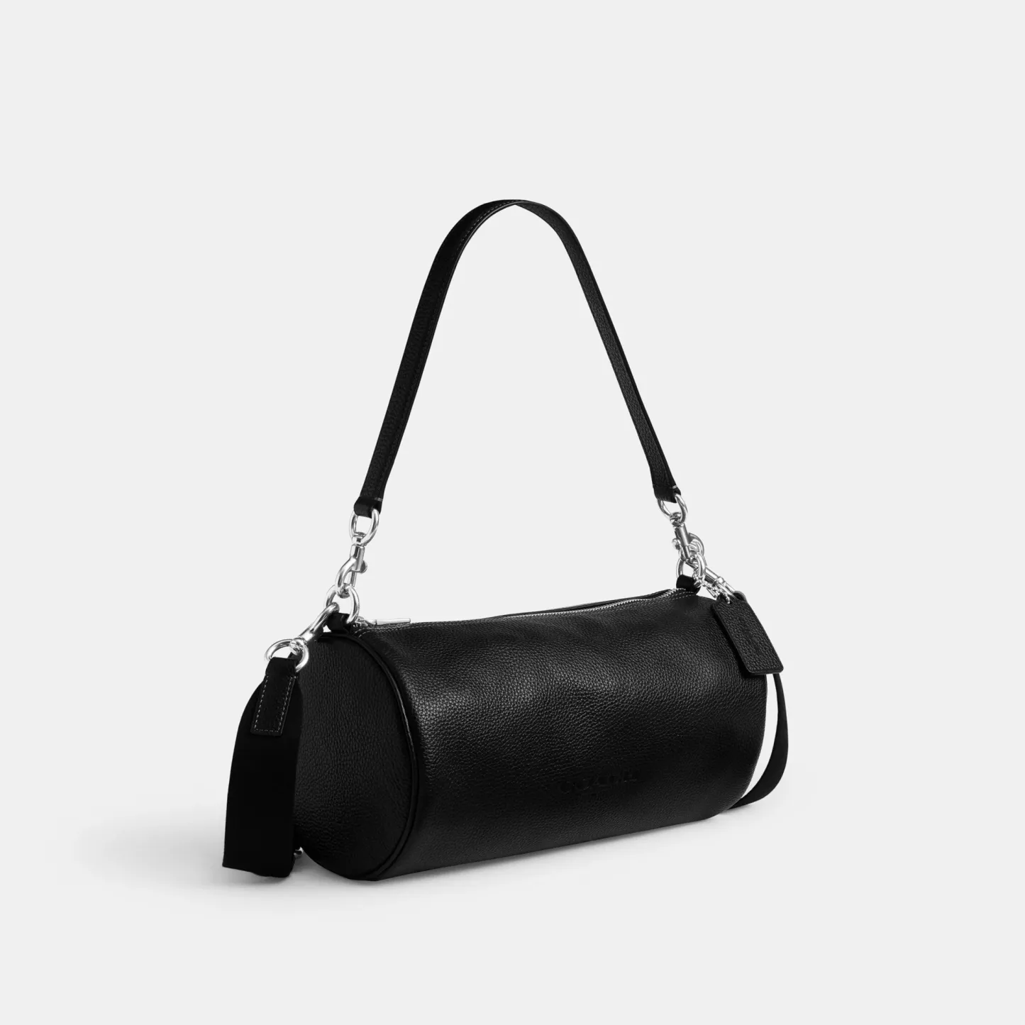 COACH®,Andre Barrel Bag 30,Leather,Recycled Polyester,Barrel Bag,Adjustable,Sustainable,Convertible,Durable Fabric,Silver ...,Black,Angle View