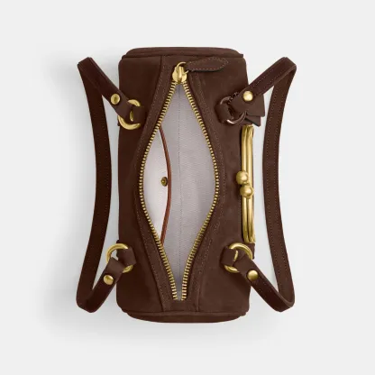 COACH®,Kisslock Barrel Bag 28,Lining Cotton,Suede,Leather,Barrel Bag,Pendant,Sustainable,Compact,Brass,Day Party,Brown,Inside View,Top View