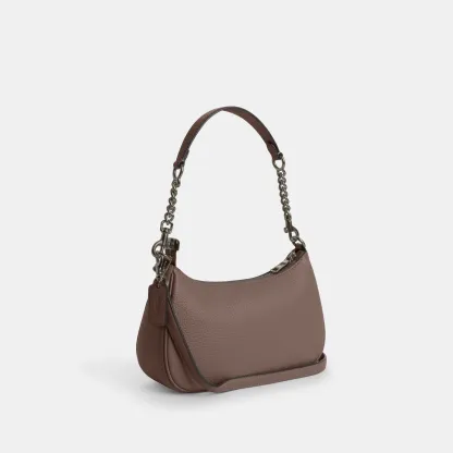 COACH®,Teri Shoulder Bag,Shoulder Bag,Chain Detail,Metal,Logo,Casual,Brown,Angle View