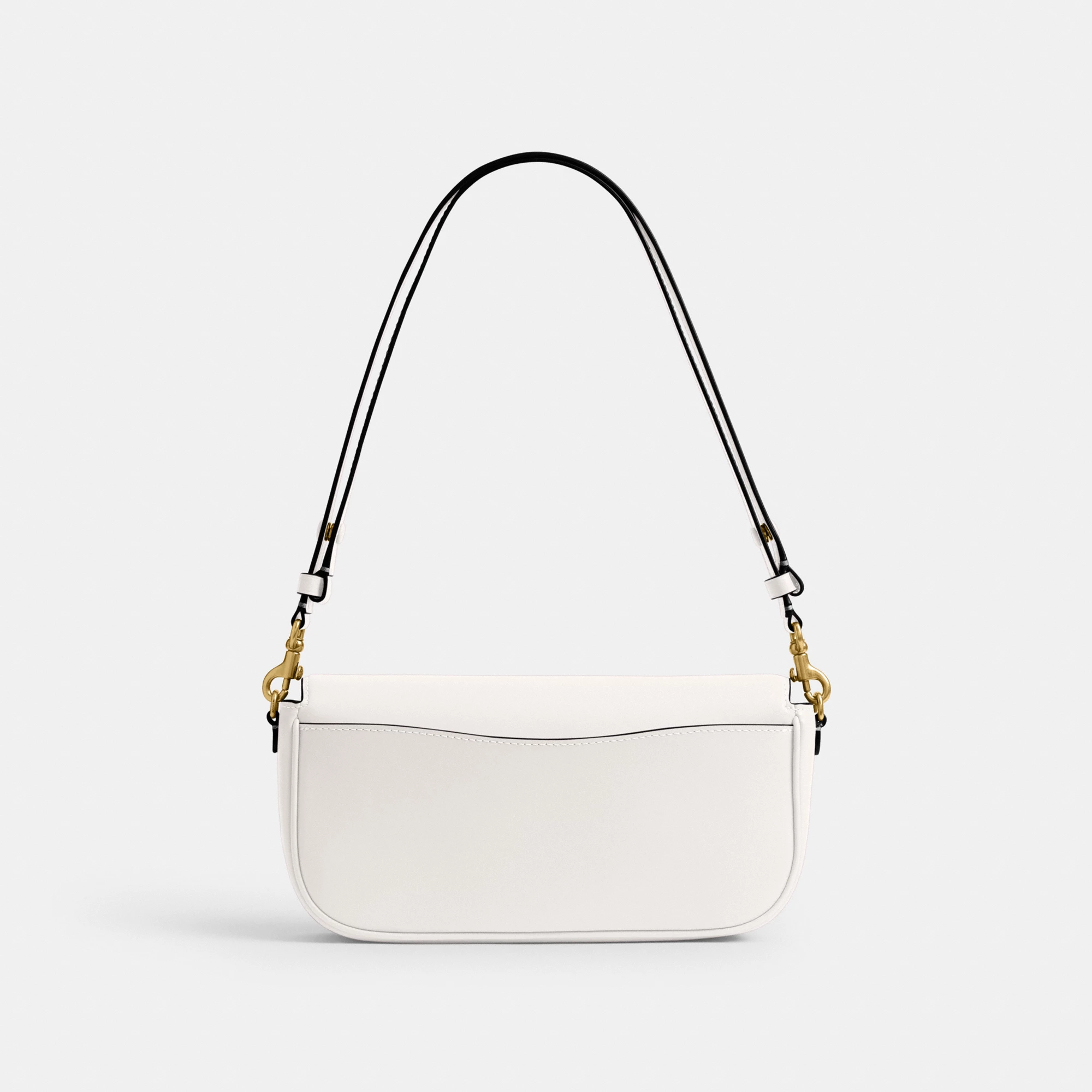 COACH®,Brook Flap Chain Bag,Calfskin Leather,Leather,Fabric,Shoulder Bag,Logo,Metal,Compact,Adjustable,Shoulder Guard,Gold...,White,Back View