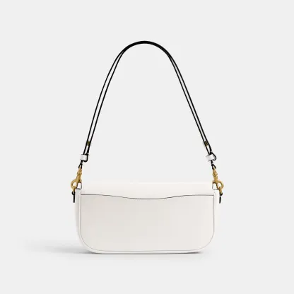 COACH®,Brook Flap Chain Bag,Calfskin Leather,Leather,Fabric,Shoulder Bag,Logo,Metal,Compact,Adjustable,Shoulder Guard,Gold...,White,Back View