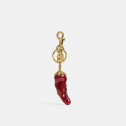 COACH®,Chili Pepper Bag Charm,Bag Charm,Resin,3D Embellishment,Key Ring,Brass,Red,Front View