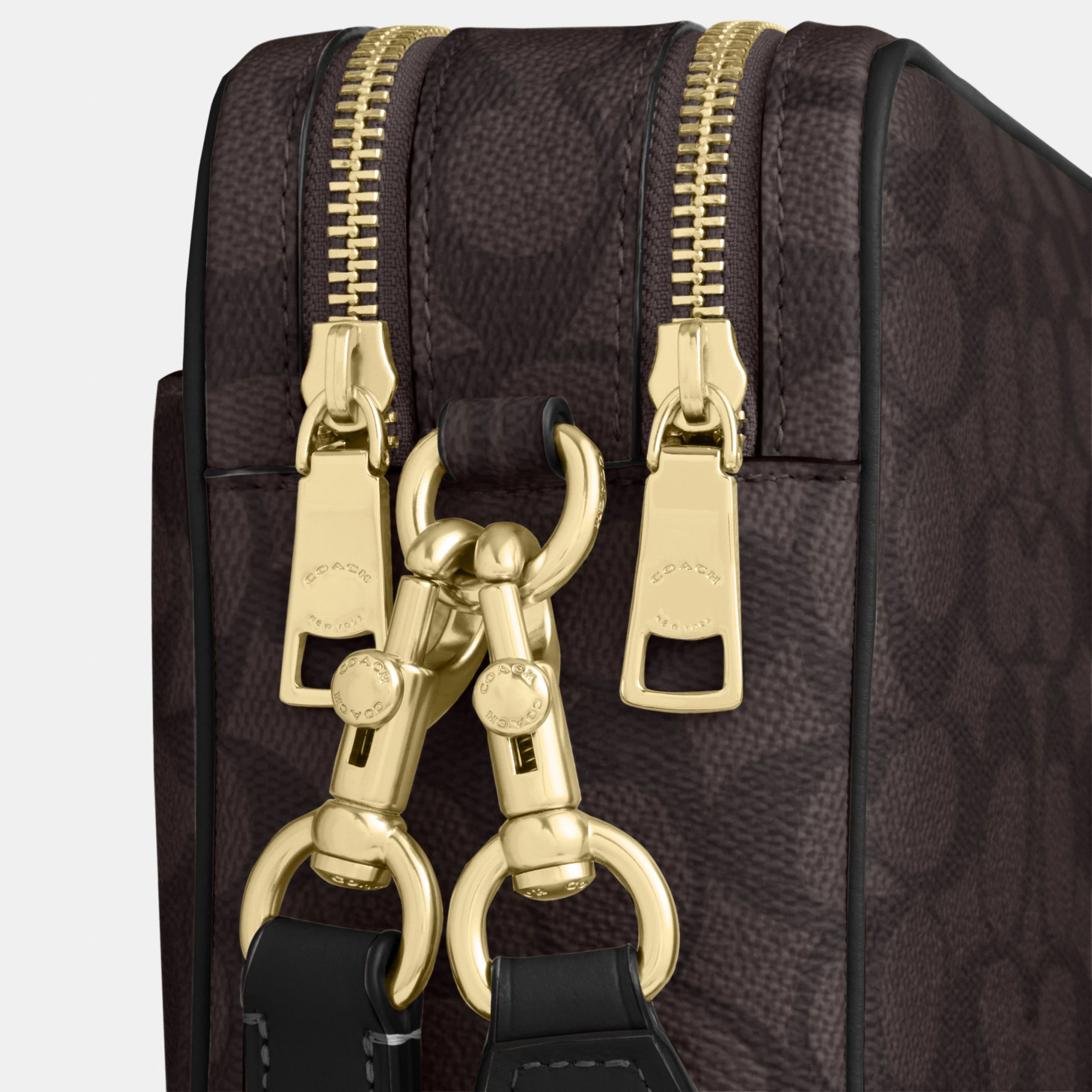 COACH®,Carey Crossbody Bag In Signature Canvas,Leather,Canvas,Recycled Polyester,Camera Bag,Metal,Logo,Sustainable,Gold Pl...,Brown,Closer View