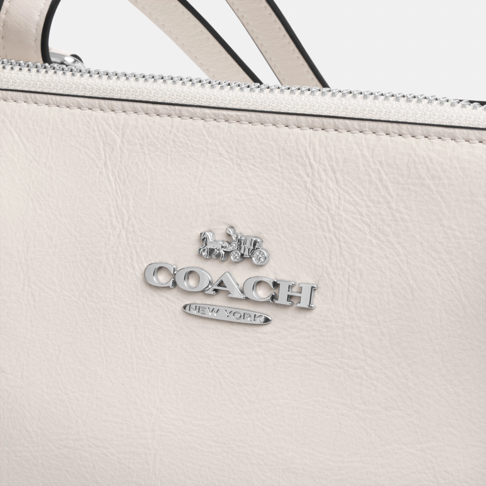 COACH®,Asher Shoulder Bag,Leather,Shoulder Bag,Logo,Metal,Luggage Tag,Adjustable,Compact,Key Ring,Lined,Silver Metal,Casual,White,Closer View