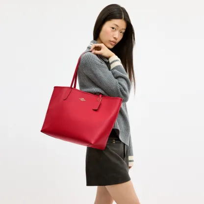 COACH®,City Tote Bag,Leather,Tote,Logo,Casual,Red,Detail View