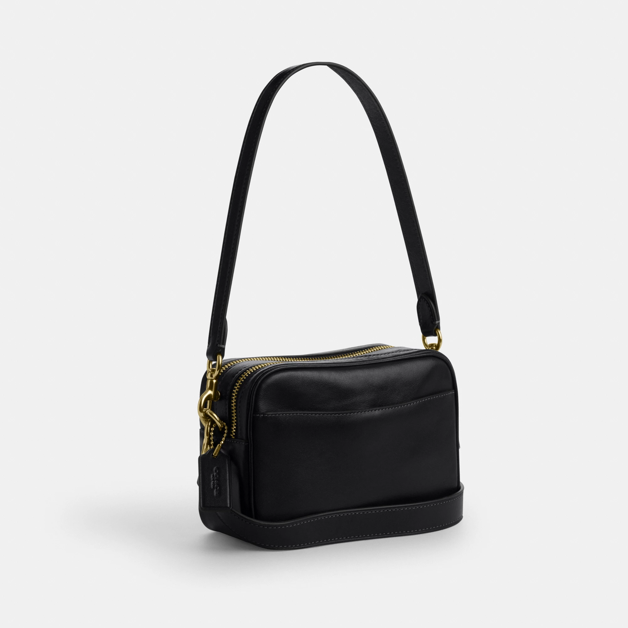 COACH®,Mini Carey Crossbody Bag,Leather,Recycled Polyester,Crossbody,Logo,Metal,Casual,Black,Angle View