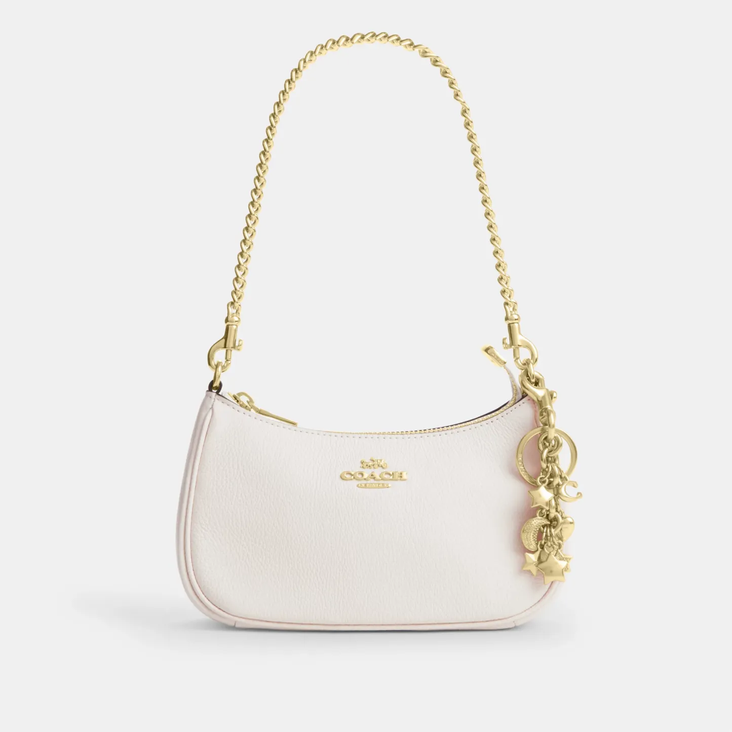 COACH®,Star Cluster Bag Charm,Bag Charm,Crystal,Metal Material,Logo,3D Embellishment,Gold Metal,White,Angle View