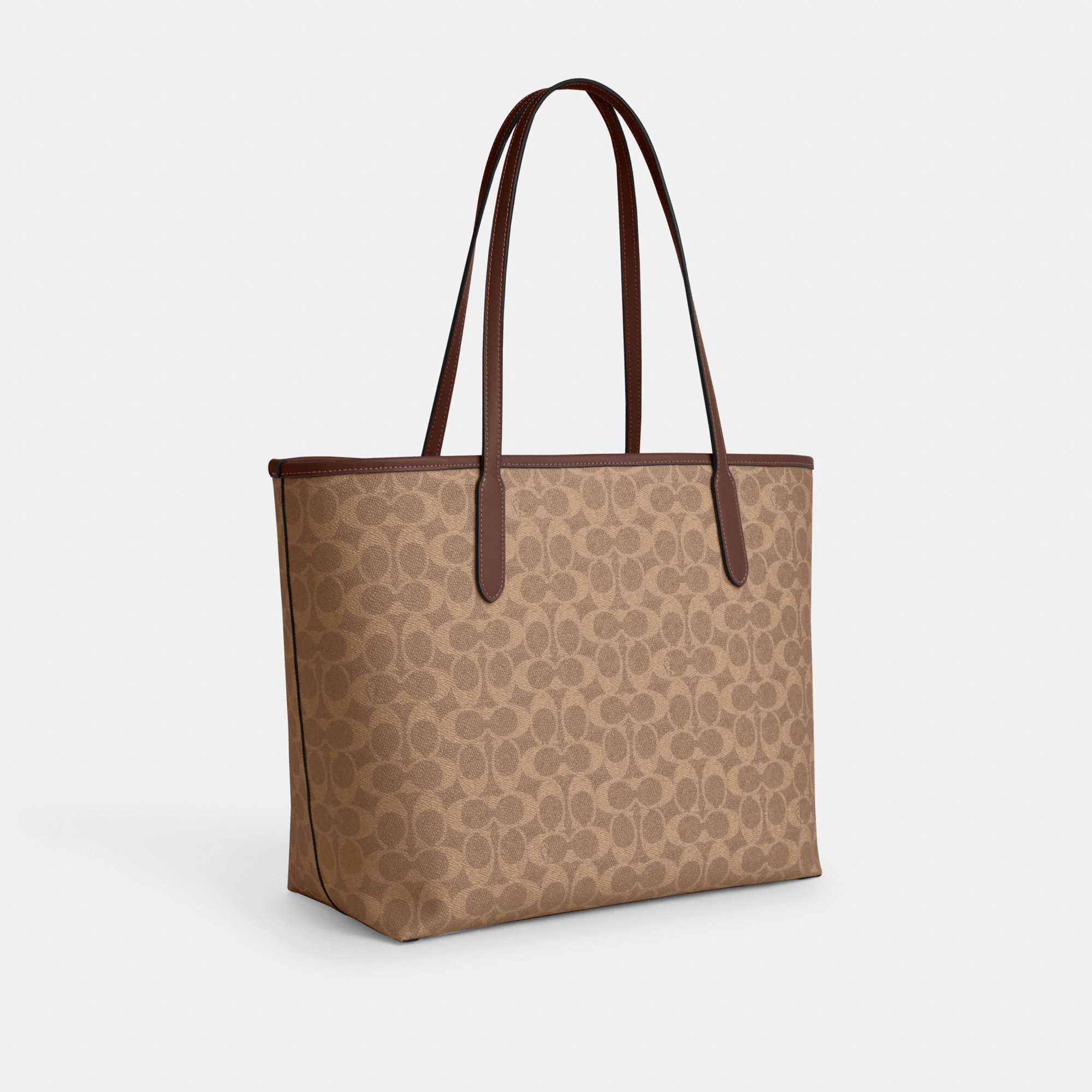 COACH®,City Tote Bag In Signature Canvas,Tote,Metal,Tag Embellishment,Color Block,Embossed,Piping,Logo,Casual,Multi Color,Angle View