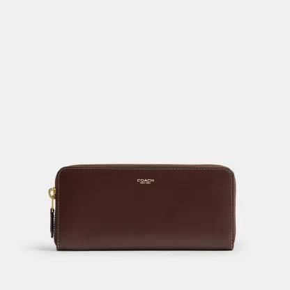 COACH®,New York Slim Accordion Zip Wallet,Leather,Calfskin Leather,Continental,Casual,Brown,Front View
