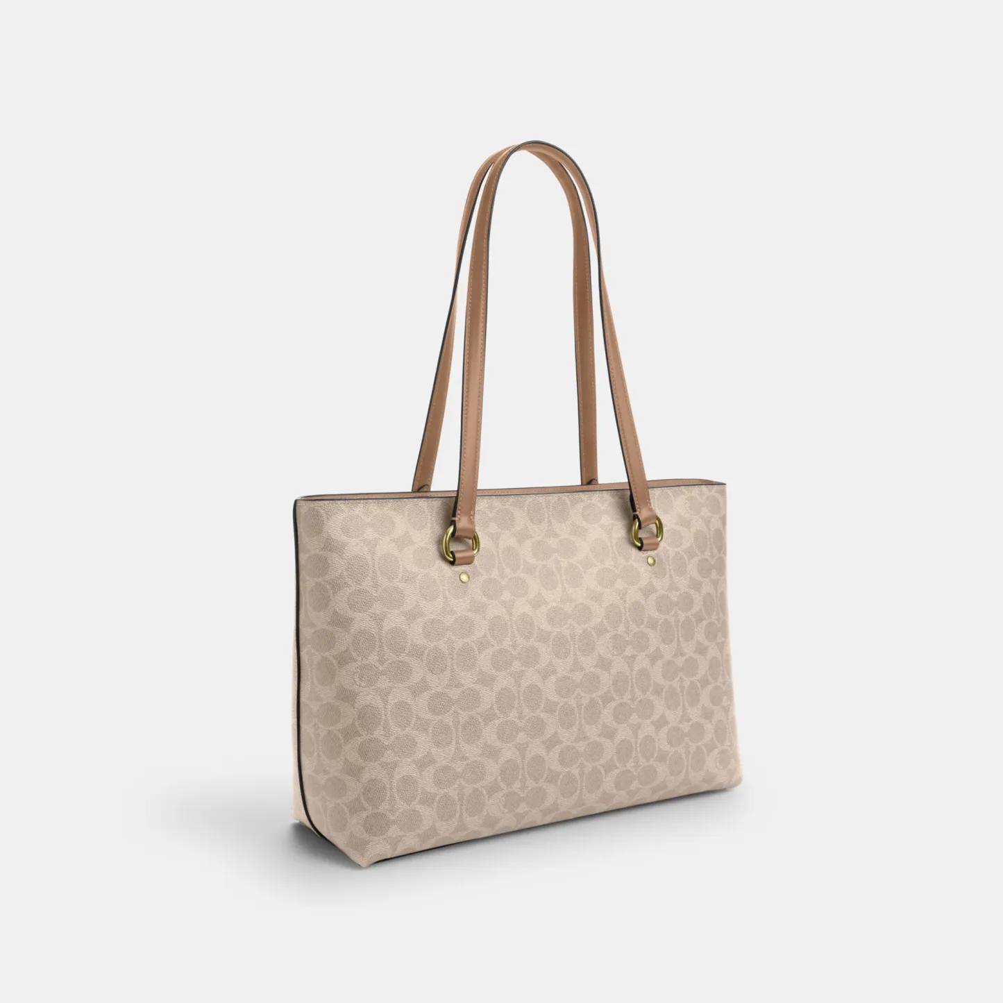 COACH®,Station Tote Bag In Signature Canvas,Canvas,Fabric,Mixed Media,Leather,Tote,Logo,Pattern,Luggage Tag,Lined,Silver M...,Multi Color,Angle View