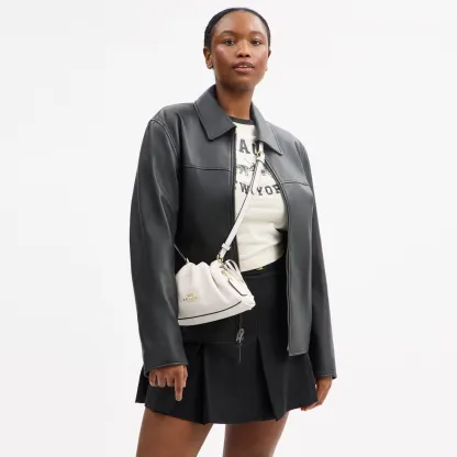 COACH®,Faye Shoulder Bag,Shoulder Bag,Metal,Ball Embellishment,Drawstring,Logo,Casual,White