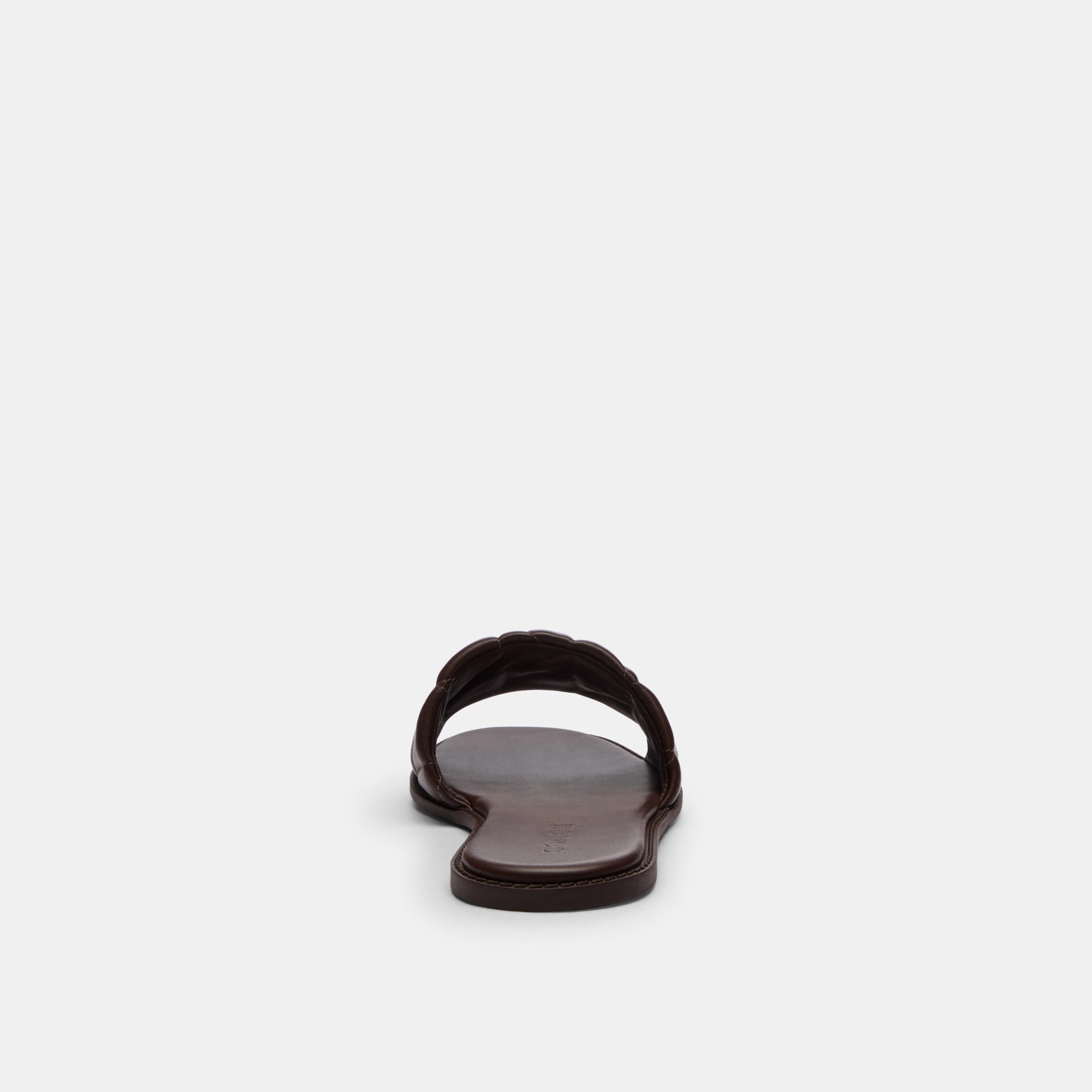 COACH®,Holly Sandal With Quilting,Rubber,Leather,Slides,Metal,Logo,Traction,Cushioned,Casual,Brown,Alternate View