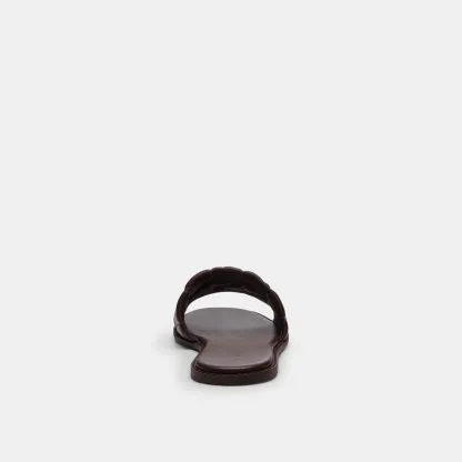 COACH®,Holly Sandal With Quilting,Rubber,Leather,Slides,Metal,Logo,Traction,Cushioned,Casual,Brown,Alternate View