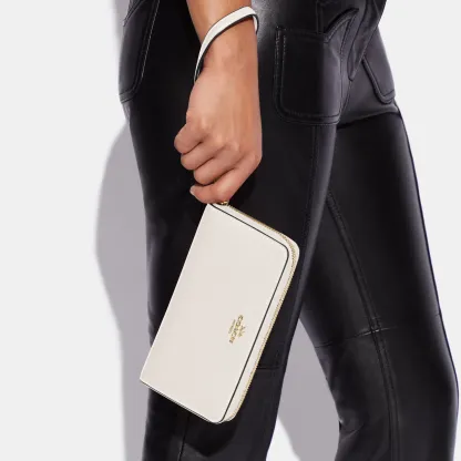 COACH®,Long Zip Around Wallet,Leather,Wristlet,Continental,Gold Metal,Casual,Cream,Detail View