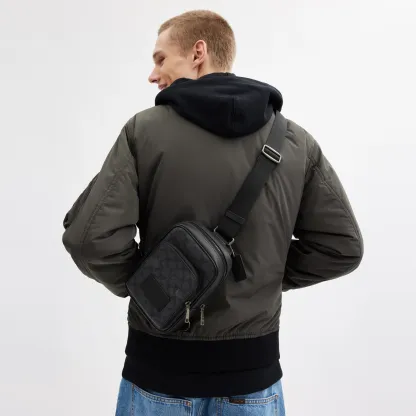 COACH®,Racer Sling Pack In Signature Canvas,Slingback,Color Block,Casual,Black,Detail View