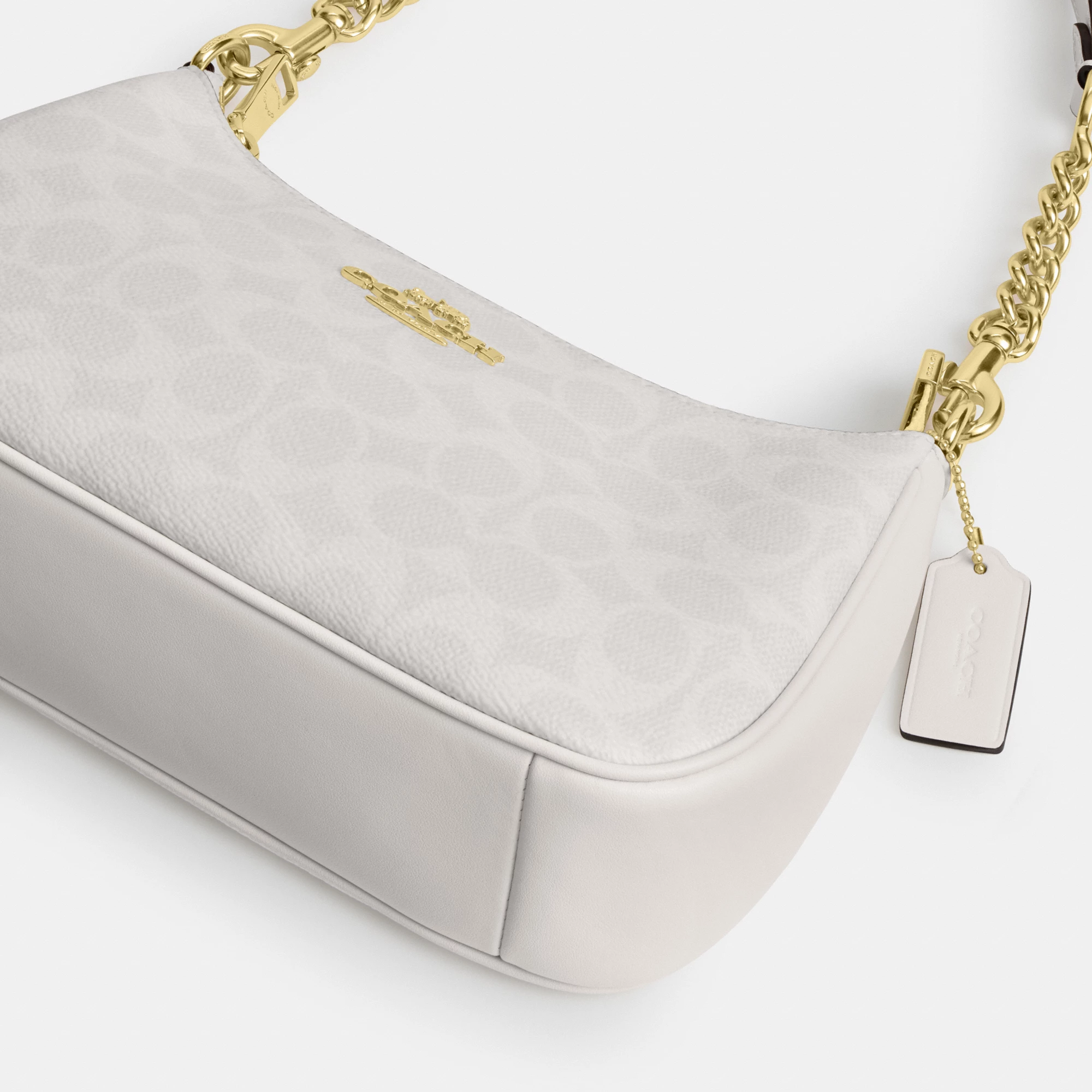COACH®,Teri Shoulder Bag In Signature Canvas,Shoulder Bag,Logo,Tag Embellishment,Embossed,Metal,Casual,Gray,Outsole View
