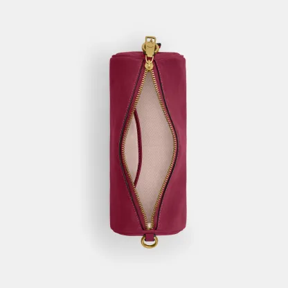 COACH®,Barrel Bag,Calfskin Leather,Suede,Barrel Bag,Pendant,Lined,Adjustable,Brass,Casual,,Inside View,Top View