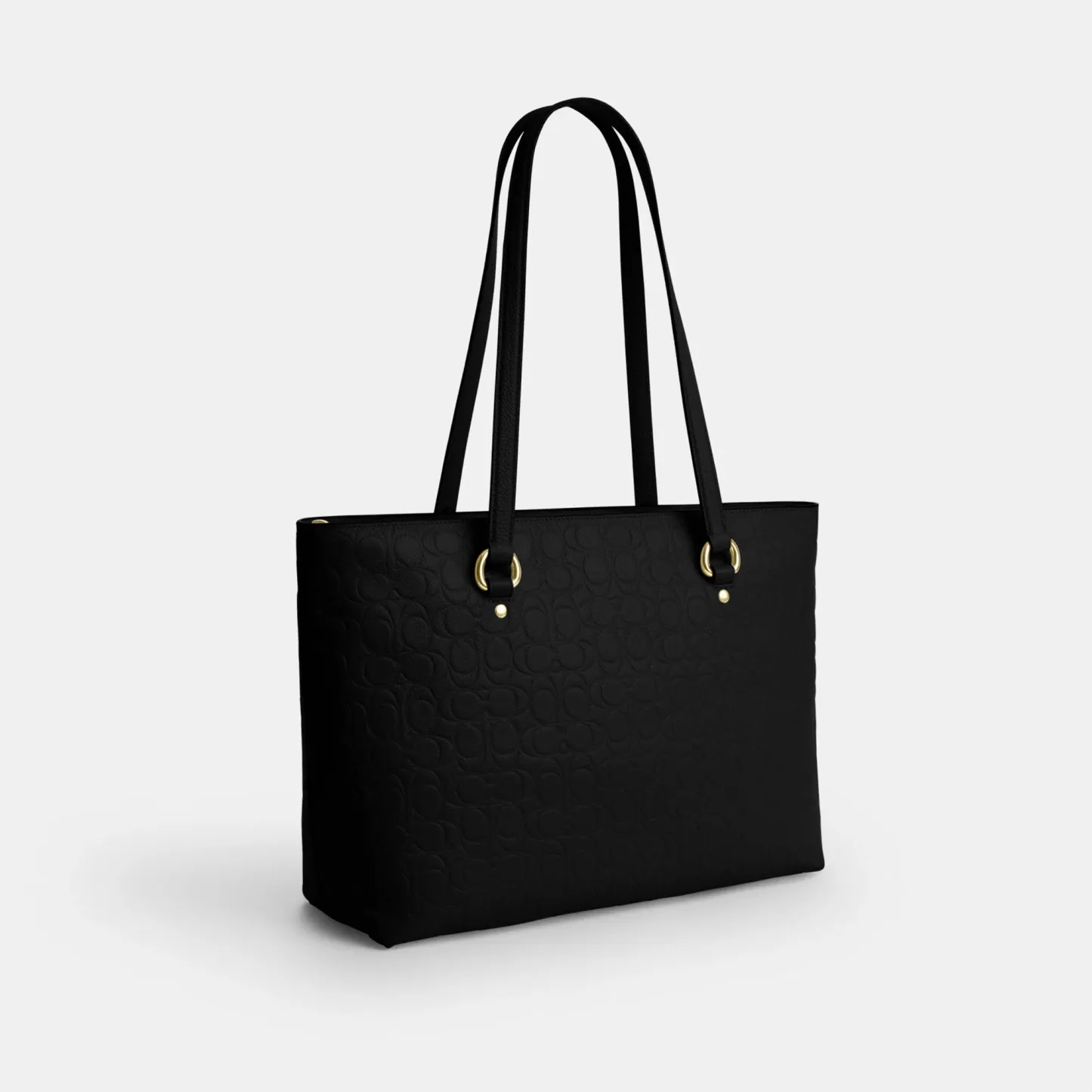 COACH®,Station Tote Bag In Signature Leather,Black,Angle View