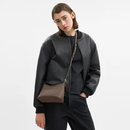 COACH®,Laurel Small Shoulder Bag,Leather,Shoulder Bag,Metal,Logo,Gold Metal,Casual,Brown