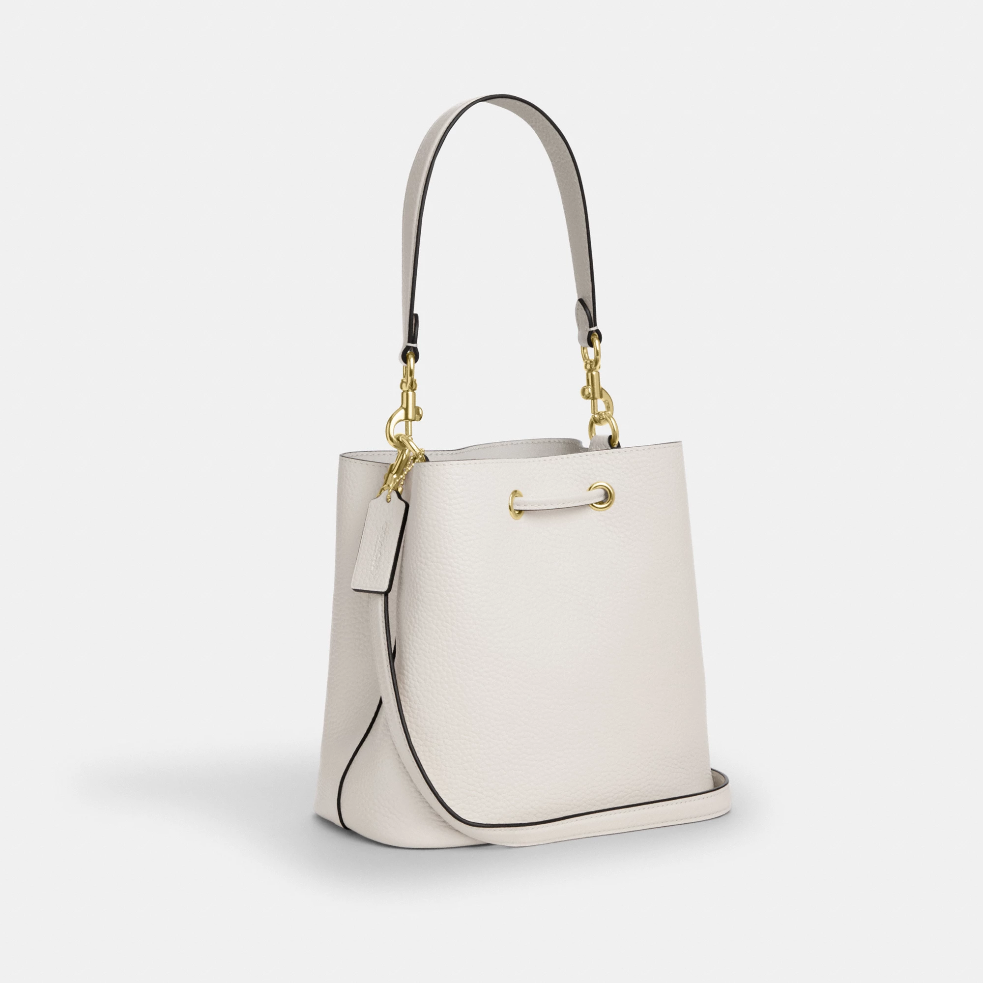 COACH®,Rowan Bucket Bag,Leather,Bucket,Metal,Logo,Casual,White,Angle View