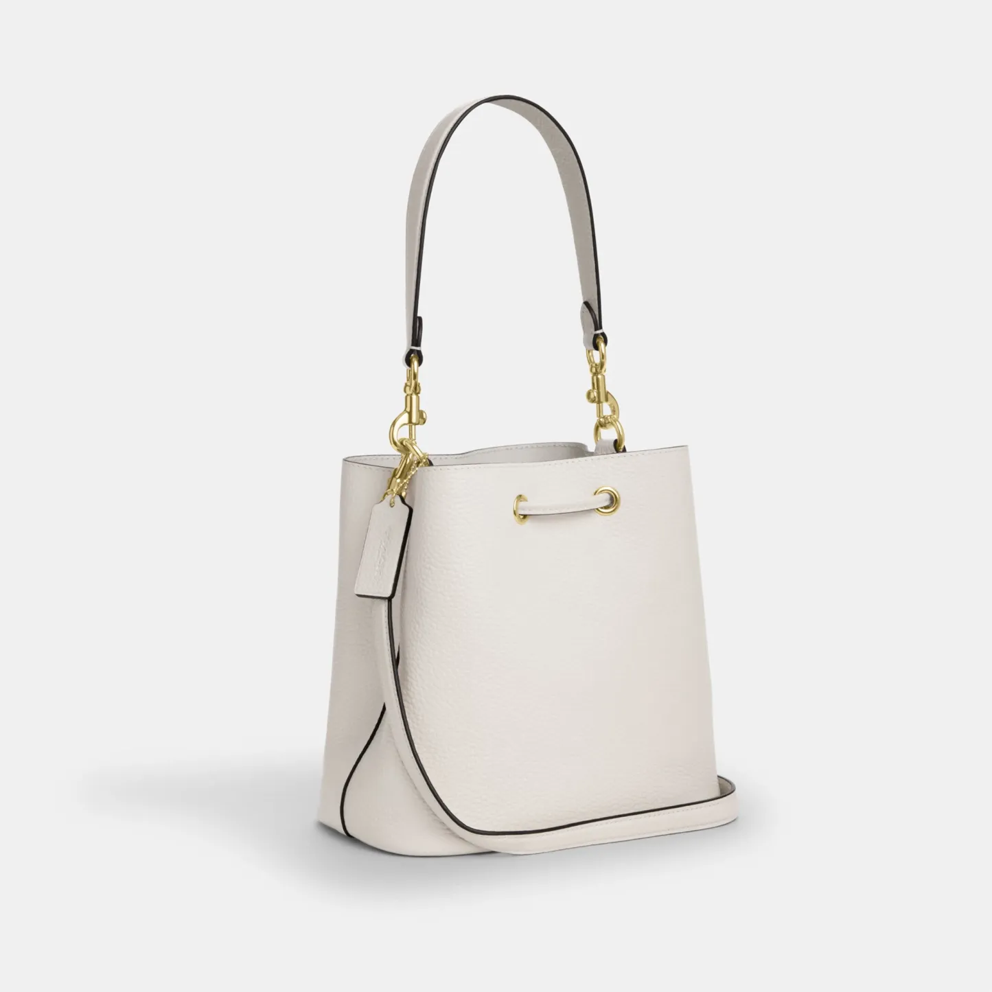COACH®,Rowan Bucket Bag,Leather,Bucket,Metal,Logo,Casual,White,Angle View