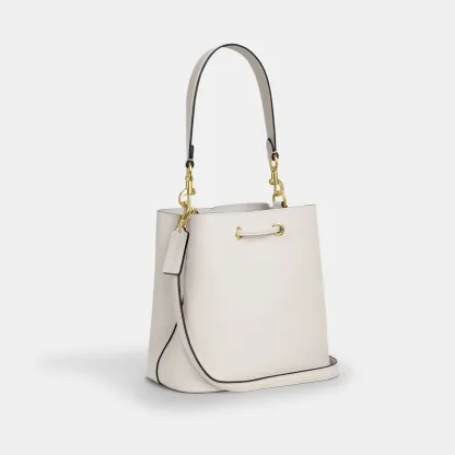 COACH®,Rowan Bucket Bag,Leather,Bucket,Metal,Logo,Casual,White,Angle View