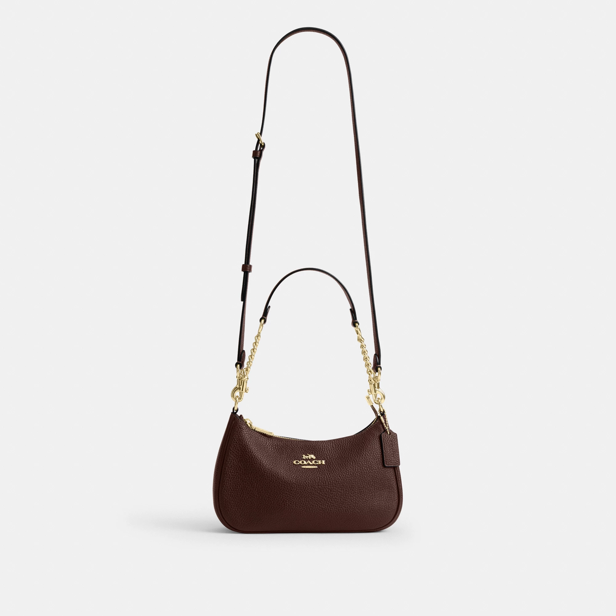 COACH®,Teri Shoulder Bag,Shoulder Bag,Chain Detail,Metal,Logo,Casual,Brown