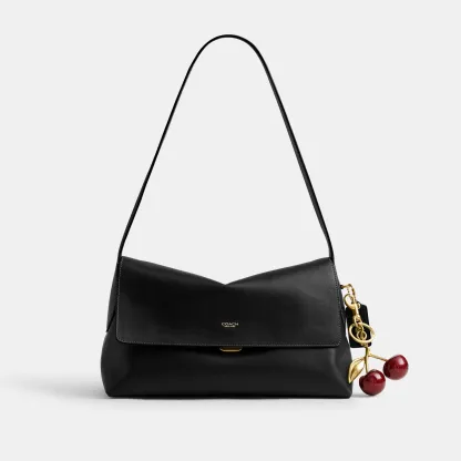 COACH®,Chelsea Shoulder Bag 30,Suede,Leather,Shoulder Bag,3D Embellishment,Metal,Pendant,Lined,Brass,Casual,Black,Angle View
