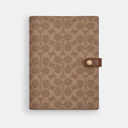 COACH®,Notebook In Signature Canvas,Leather,Notebook,Brown,Front View