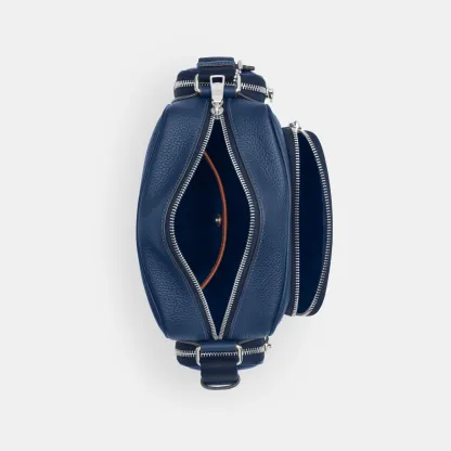 COACH®,Fletcher Crossbody Bag,Leather,Crossbody,Metal Material,Metal,Sustainable,Adjustable,Silver Metal,Casual,Blue,Inside View,Top View