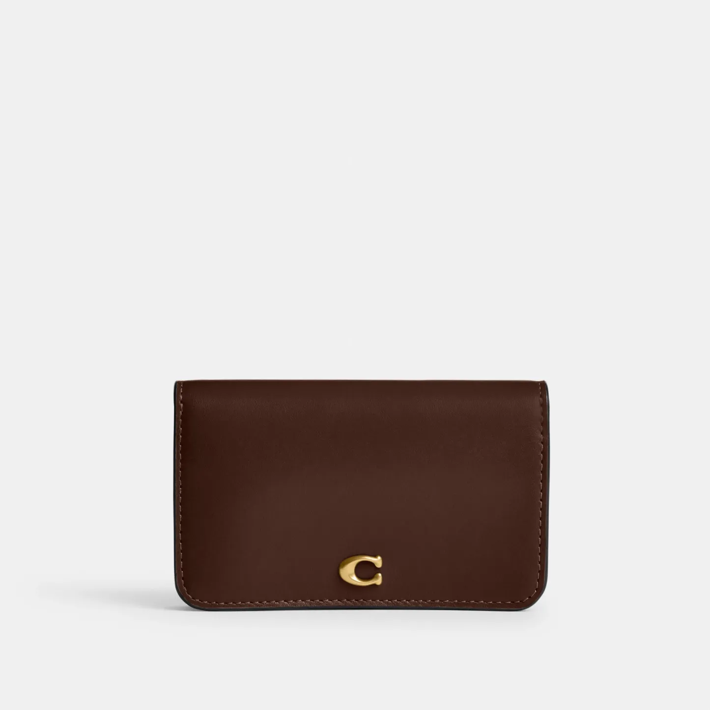 COACH®,Essential Slim Card Case,Calfskin Leather,Bi Fold,Logo,Metal,Casual,Brown,Front View