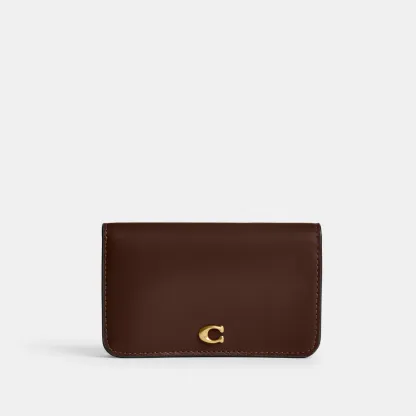 COACH®,Essential Slim Card Case,Calfskin Leather,Bi Fold,Logo,Metal,Casual,Brown,Front View