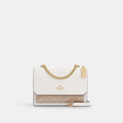COACH®,Klare Crossbody Bag In Signature Canvas,Crossbody,Chain Detail,Pattern,Day Party,White,Front View