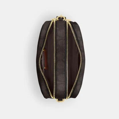 COACH®,Mini Carey Crossbody Bag In Signature Canvas,Polyester,Leather,Canvas,Crossbody,Metal Material,Logo,Metal,Piping,Pe...,Brown,Inside View,Top View