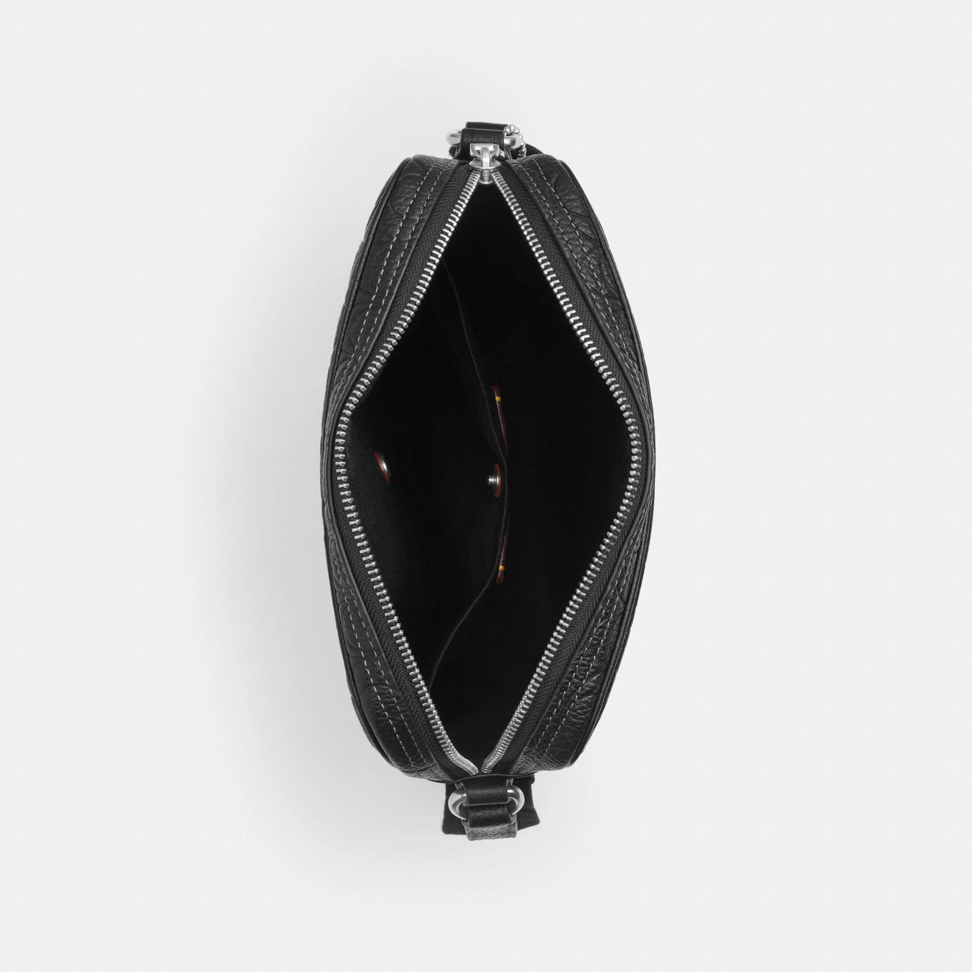 COACH®,Tristan Crossbody Bag 22 In Signature Leather,Leather,Recycled Polyester,Crossbody,Metal Material,Embossed,Adjustab...,Black,Inside View,Top View