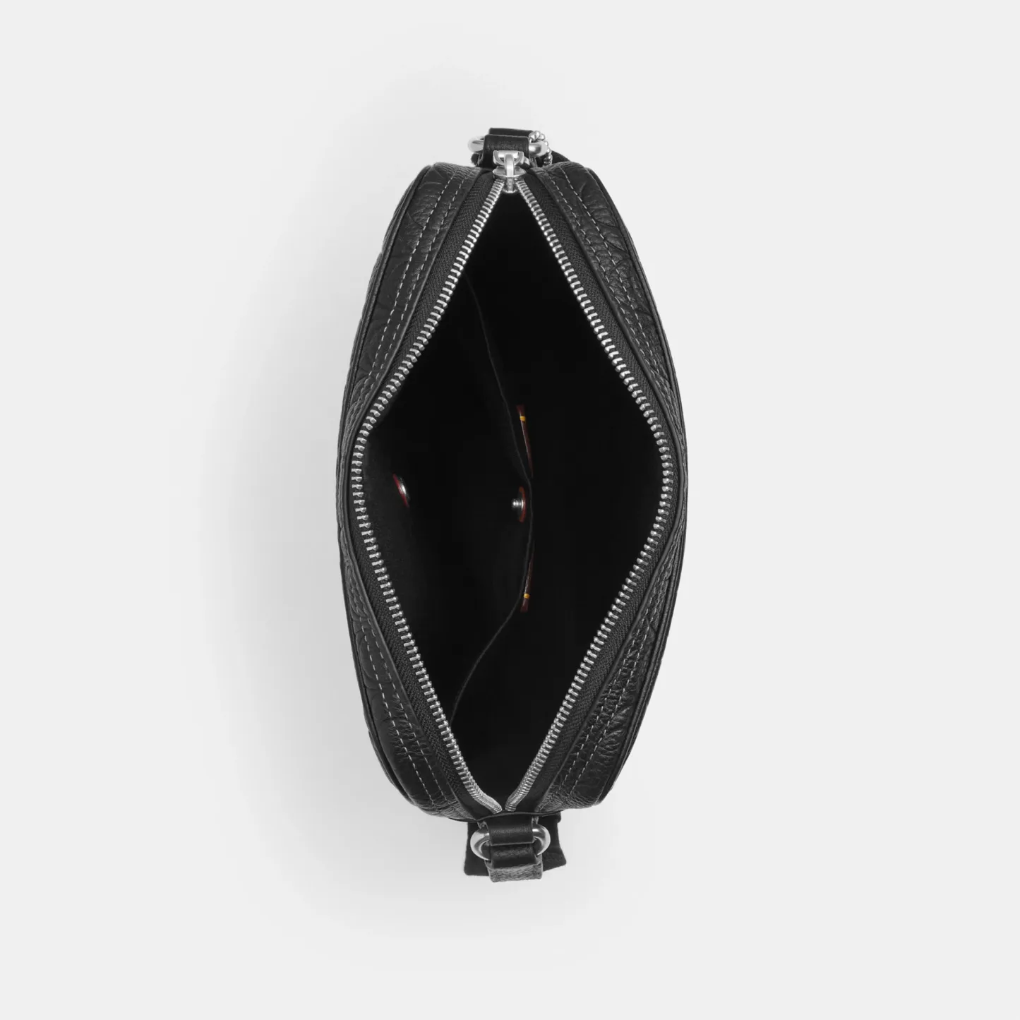 COACH®,Tristan Crossbody Bag 22 In Signature Leather,Leather,Recycled Polyester,Crossbody,Metal Material,Embossed,Adjustab...,Black,Inside View,Top View