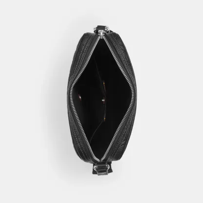 COACH®,Tristan Crossbody Bag 22 In Signature Leather,Leather,Recycled Polyester,Crossbody,Metal Material,Embossed,Adjustab...,Black,Inside View,Top View