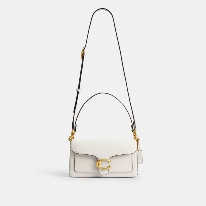 COACH®,Tabby Shoulder Bag 26,Leather,Shoulder Bag,Crossbody,Logo,Gusset,Gold Metal,Casual,White
