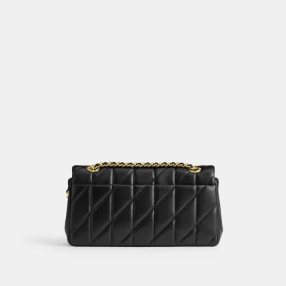 COACH®,Tabby Shoulder Bag 26 With Pillow Quilting,Leather,Shoulder Bag,Metal,Logo,Shoulder Guard,Silver Metal,Day Party,Black,Back View