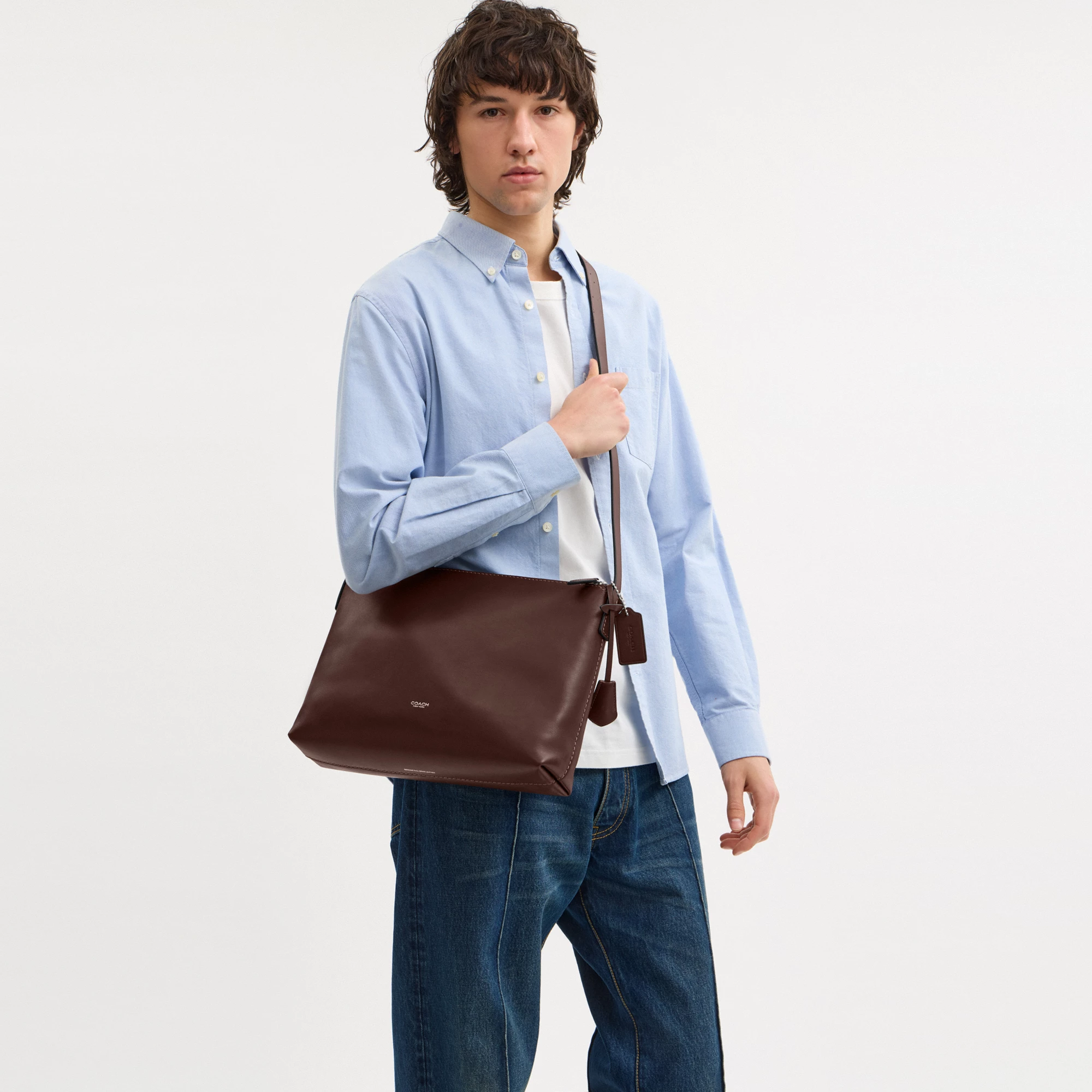 COACH®,Mott Messenger Bag 33,Leather,Hobo,Lined,Adjustable,Silver Metal,Casual,Brown,Detail View