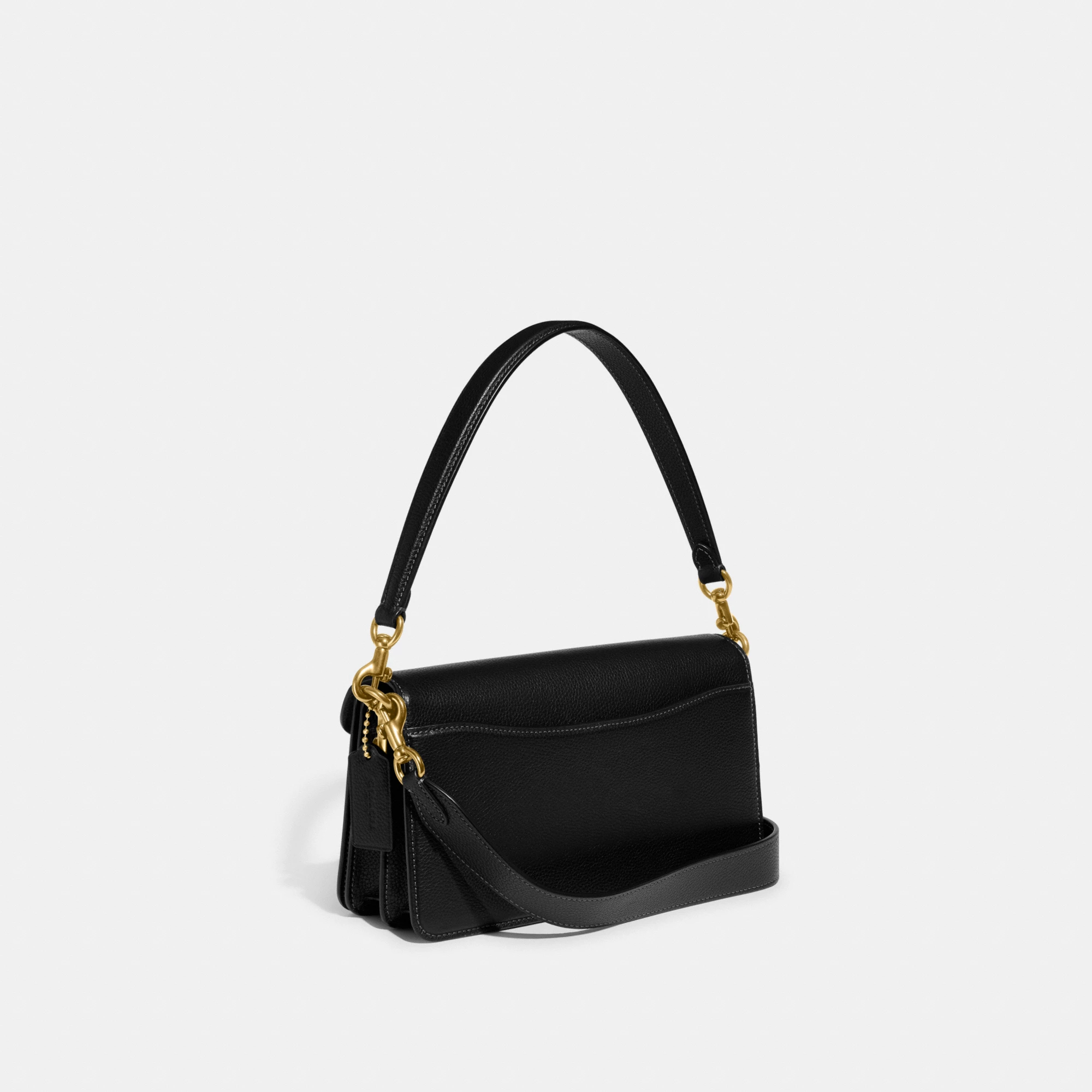 COACH®,Tabby Shoulder Bag 26,Leather,Shoulder Bag,Crossbody,Logo,Gusset,Gold Metal,Casual,Black,Angle View