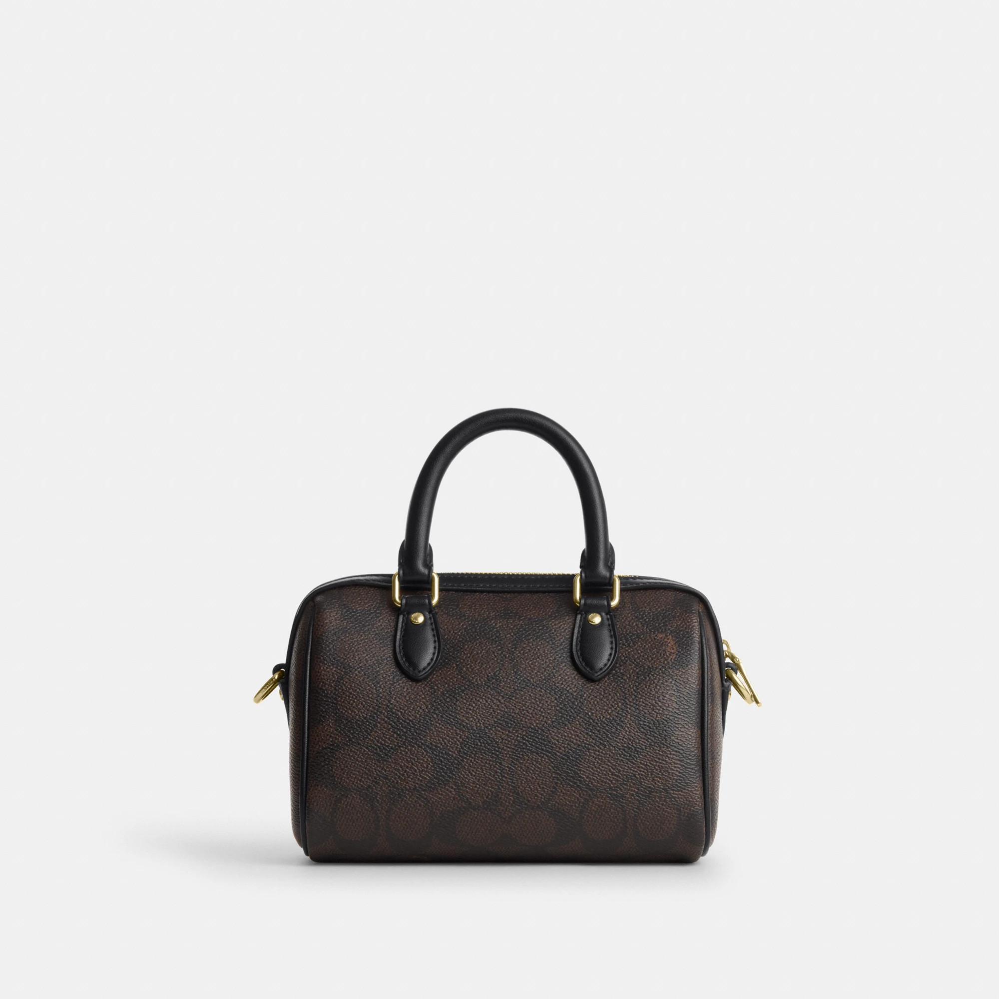 COACH®,Mini Rowan Crossbody Bag In Signature Canvas,Canvas,Recycled Polyester,Faux Leather,Metal,Logo,Casual,Black,Back View