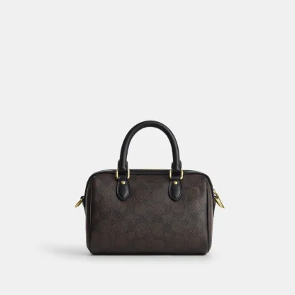 COACH®,Mini Rowan Crossbody Bag In Signature Canvas,Canvas,Recycled Polyester,Faux Leather,Metal,Logo,Casual,Black,Back View