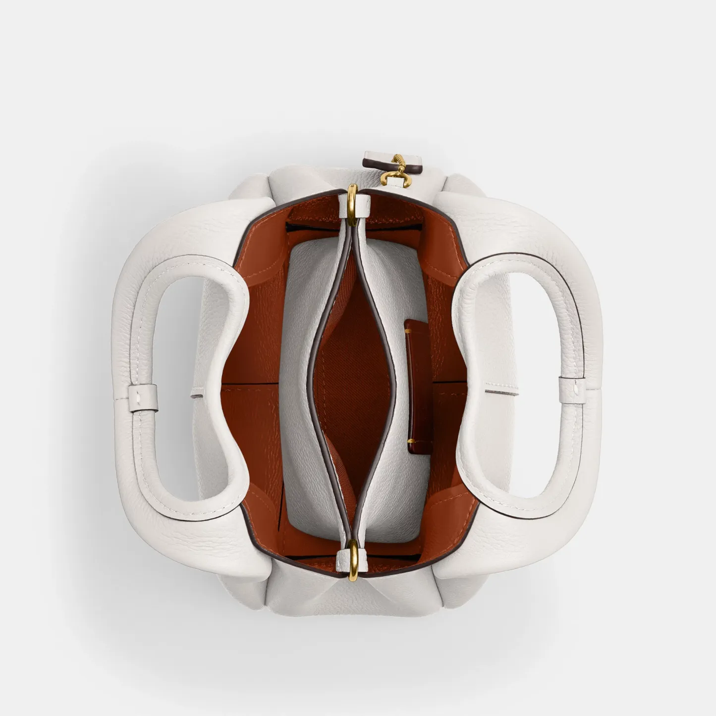 COACH®,Lana Shoulder Bag 19,Leather,Crossbody,Metal,Logo,Shoulder Guard,Brass,Casual,White,Inside View,Top View
