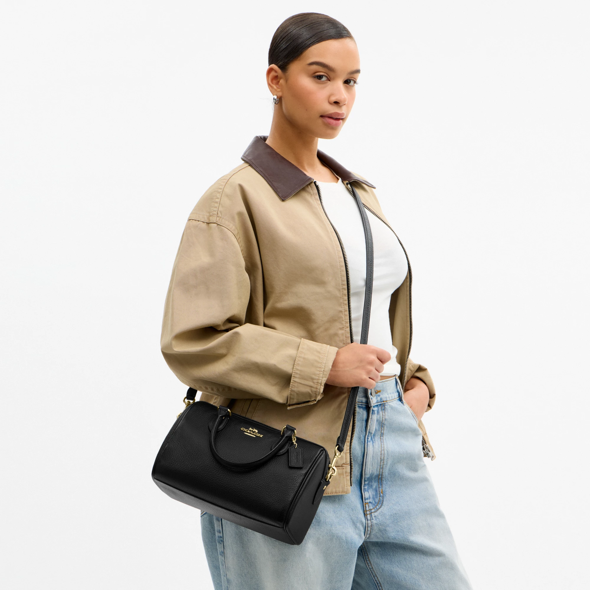 COACH®,Rowan Satchel Bag,Satchel,Logo,Casual,Work,Black